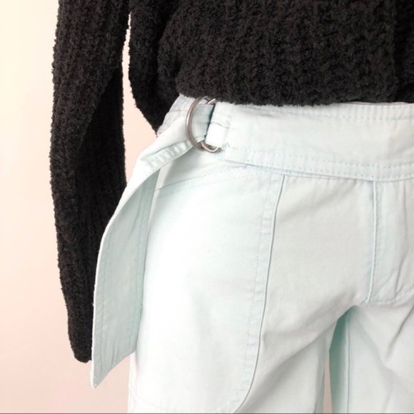 GUESS JEANS Wide Leg Capri Pants Buckle Snap Light Turquoise Mint Sz 24 - Picture 4 of 10